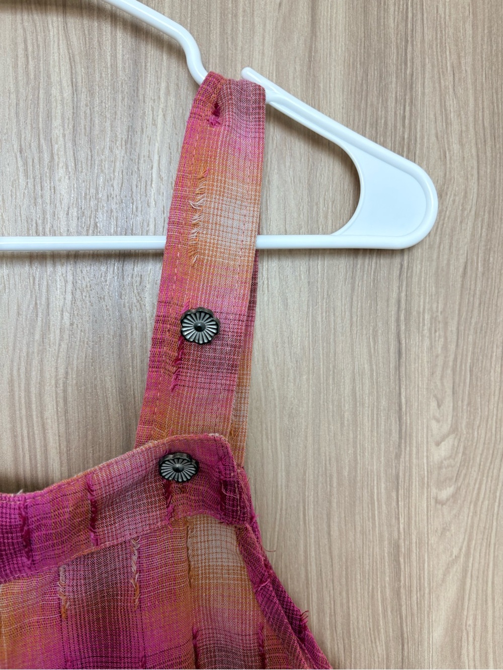 POL Pink and Orange Plaid Linen Blend Jumper Jumpsuit - Picture 4 of 5